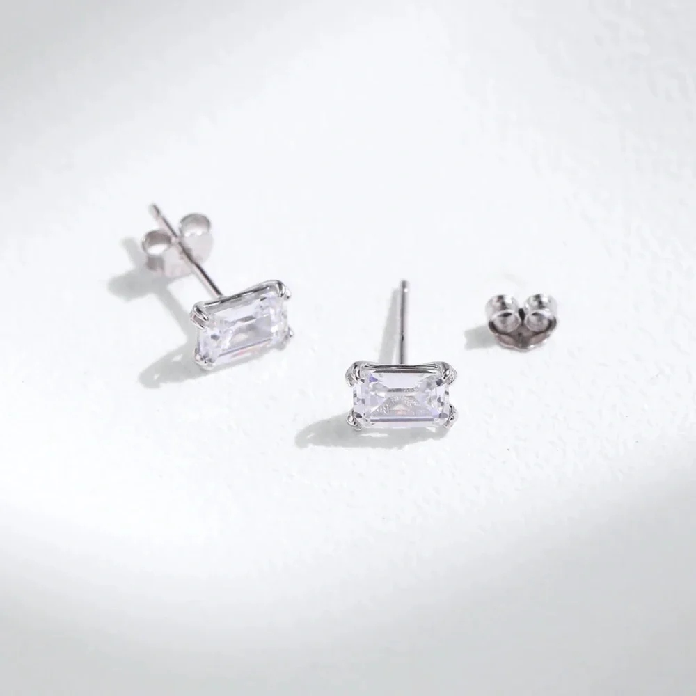 3.79Ct GUMBO Emerald Cut Square Rectangular Simulated Diamond Earrings STuds